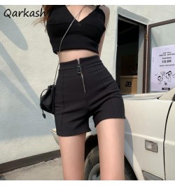 Shorts Women High Street Stretchy Summer Skinny Chic Mini XS-5XL Simple Feminine Zipper-fly Basic Solid Ins Harajuku All-matc...