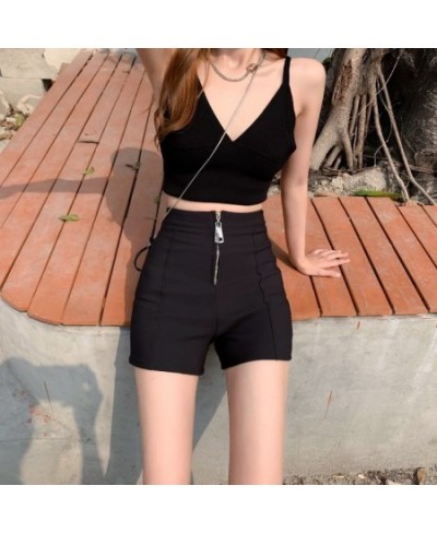 Shorts Women High Street Stretchy Summer Skinny Chic Mini XS-5XL Simple Feminine Zipper-fly Basic Solid Ins Harajuku All-matc...