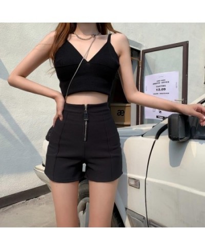 Shorts Women High Street Stretchy Summer Skinny Chic Mini XS-5XL Simple Feminine Zipper-fly Basic Solid Ins Harajuku All-matc...