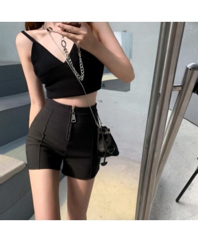 Shorts Women High Street Stretchy Summer Skinny Chic Mini XS-5XL Simple Feminine Zipper-fly Basic Solid Ins Harajuku All-matc...