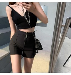 Shorts Women High Street Stretchy Summer Skinny Chic Mini XS-5XL Simple Feminine Zipper-fly Basic Solid Ins Harajuku All-matc...