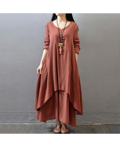 Spring 2022 New Oversized Literature Art Vintage Fake Two Piece Cotton Linen Dress Women Long Sleeve Loose Casual Dresses Rob...