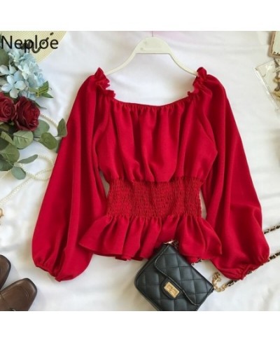 Neploe Elegant Ruffles Slash Neck Strapless Shoulder Blusas Slim Waist Lantern Long Sleeve Slim Blouse Autumn Sexy Shirt 4699...