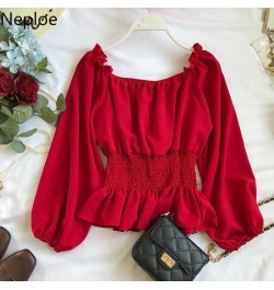 Neploe Elegant Ruffles Slash Neck Strapless Shoulder Blusas Slim Waist Lantern Long Sleeve Slim Blouse Autumn Sexy Shirt 4699...