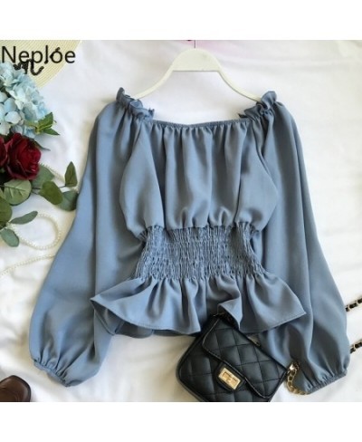 Neploe Elegant Ruffles Slash Neck Strapless Shoulder Blusas Slim Waist Lantern Long Sleeve Slim Blouse Autumn Sexy Shirt 4699...