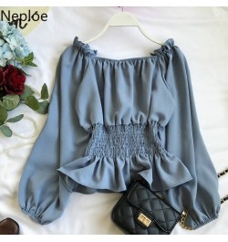 Neploe Elegant Ruffles Slash Neck Strapless Shoulder Blusas Slim Waist Lantern Long Sleeve Slim Blouse Autumn Sexy Shirt 4699...