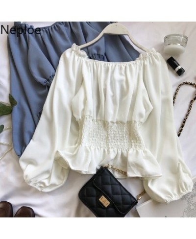 Neploe Elegant Ruffles Slash Neck Strapless Shoulder Blusas Slim Waist Lantern Long Sleeve Slim Blouse Autumn Sexy Shirt 4699...