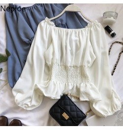 Neploe Elegant Ruffles Slash Neck Strapless Shoulder Blusas Slim Waist Lantern Long Sleeve Slim Blouse Autumn Sexy Shirt 4699...