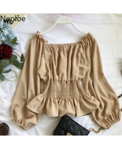 Neploe Elegant Ruffles Slash Neck Strapless Shoulder Blusas Slim Waist Lantern Long Sleeve Slim Blouse Autumn Sexy Shirt 4699...