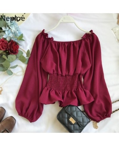 Neploe Elegant Ruffles Slash Neck Strapless Shoulder Blusas Slim Waist Lantern Long Sleeve Slim Blouse Autumn Sexy Shirt 4699...