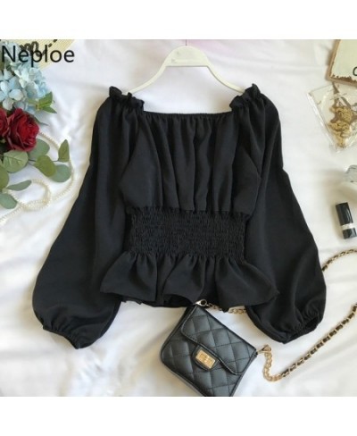 Neploe Elegant Ruffles Slash Neck Strapless Shoulder Blusas Slim Waist Lantern Long Sleeve Slim Blouse Autumn Sexy Shirt 4699...