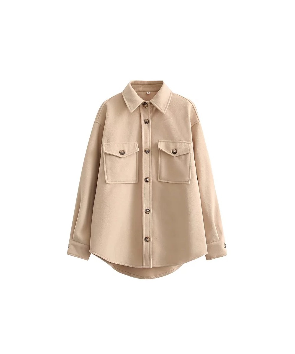 Beige Casual Shirt Coat Warm Women Winter Clothes 2023 Spring Autumn Classic Minimalist Fashion Long Sleeve Neuter Style $72....