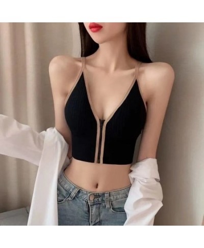 Zipper Crop Top Bra Women Tank Top Sleeveless Camisole Tube Top Lingerie Tank Tank Top with Built In Bra Camisole Top Crop To...