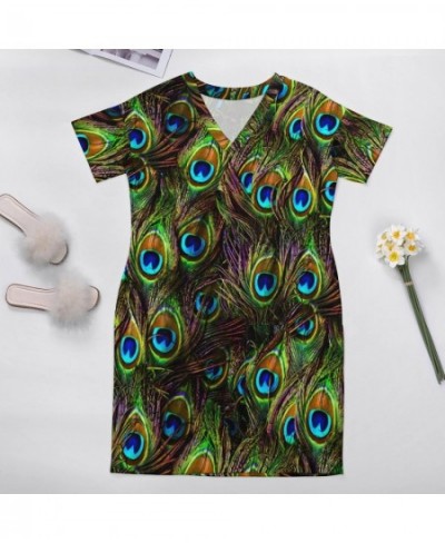 Peacock Feathers Dress V Neck Colorful Print Vintage Dresses Woman Street Wear Design Casual Dress With Pockets Plus Size 5XL...