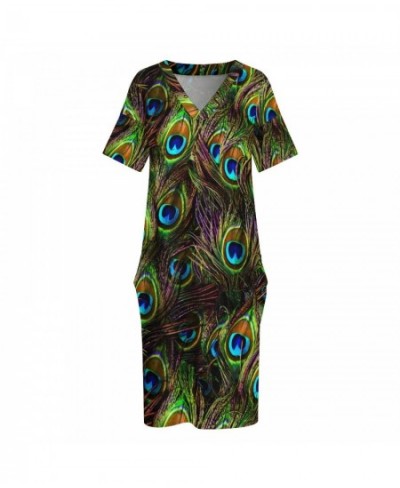 Peacock Feathers Dress V Neck Colorful Print Vintage Dresses Woman Street Wear Design Casual Dress With Pockets Plus Size 5XL...