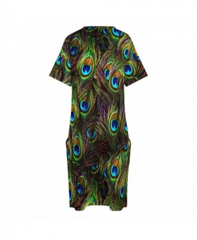 Peacock Feathers Dress V Neck Colorful Print Vintage Dresses Woman Street Wear Design Casual Dress With Pockets Plus Size 5XL...