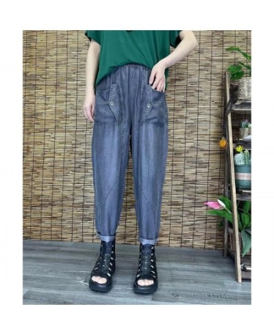 2022 Summer Women New Korean Thin Button Jeans Women Large Pocket Loose Harem Casual Denim Pants Female High Waist Cowboy Pan...