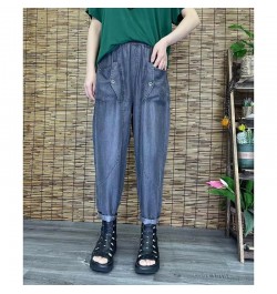 2022 Summer Women New Korean Thin Button Jeans Women Large Pocket Loose Harem Casual Denim Pants Female High Waist Cowboy Pan...