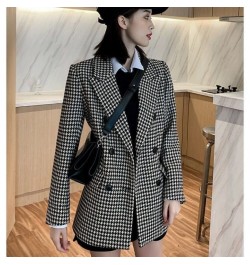 Women Wool Coats Houndstooth Blends Notched Double Breasted Warm Thickening Stylish Elegant Femme Streetwear Ulzzang Outwear ...