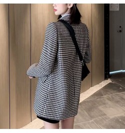 Women Wool Coats Houndstooth Blends Notched Double Breasted Warm Thickening Stylish Elegant Femme Streetwear Ulzzang Outwear ...