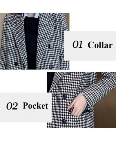 Women Wool Coats Houndstooth Blends Notched Double Breasted Warm Thickening Stylish Elegant Femme Streetwear Ulzzang Outwear ...