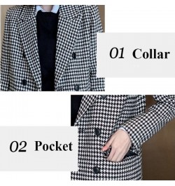 Women Wool Coats Houndstooth Blends Notched Double Breasted Warm Thickening Stylish Elegant Femme Streetwear Ulzzang Outwear ...