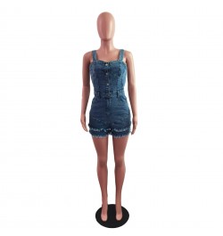 Autumn Denim Casual Playsuit Sexy Women Spaghetti Strap Bodycon Jeans Tassel Club Romper Overalls $41.53 - Bottoms