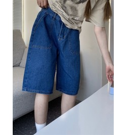 Loose Neutral Large Pocket Wide Leg Denim Half Pants Women's Summer American Street Casual A-Line Blue Shorts Female $44.54 -...