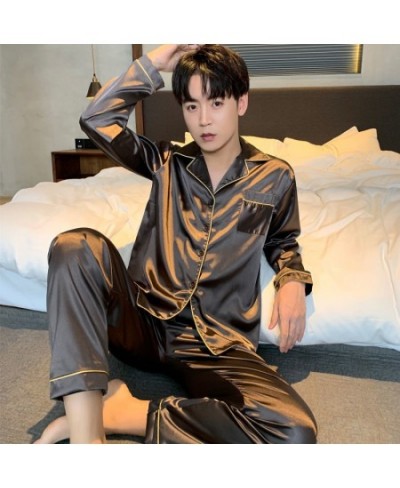 Winter Couple Pj Pajamas Men's Women's Full Sleeves Solid color Silk Satin Sleepwear Home Clothes Suit Ladies Pijamas Lounge ...