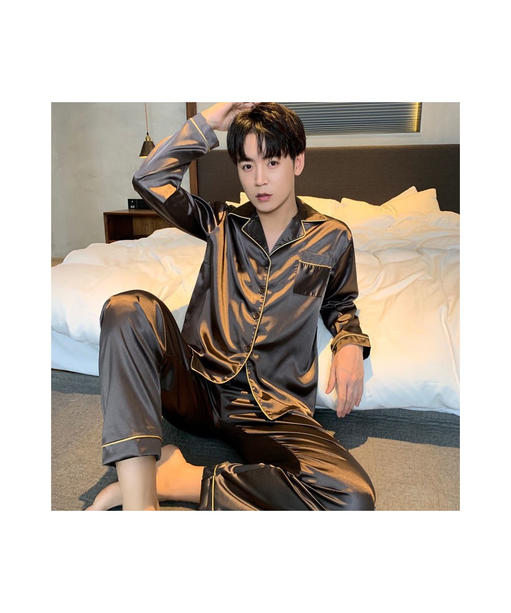 Winter Couple Pj Pajamas Men's Women's Full Sleeves Solid color Silk Satin Sleepwear Home Clothes Suit Ladies Pijamas Lounge ...