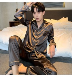 Winter Couple Pj Pajamas Men's Women's Full Sleeves Solid color Silk Satin Sleepwear Home Clothes Suit Ladies Pijamas Lounge ...