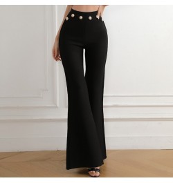 2022 New Summer Women Bandage Pants Sexy Fashion Party Bodycon Trousers High Waist Gold Buttons Solid Female Flare Pant $62.5...