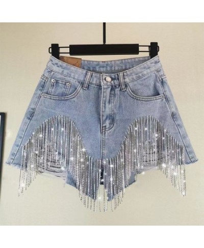 Tassel Chain Jeans Women 2023 Summer New High Waist Thin Sexy Shorts European and American Style Heavy Industry Beading Trend...