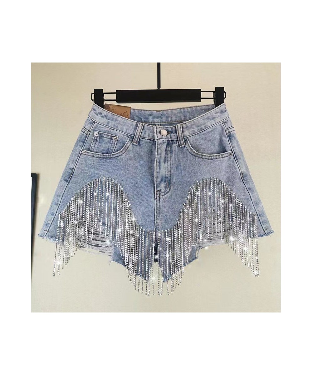 Tassel Chain Jeans Women 2023 Summer New High Waist Thin Sexy Shorts European and American Style Heavy Industry Beading Trend...