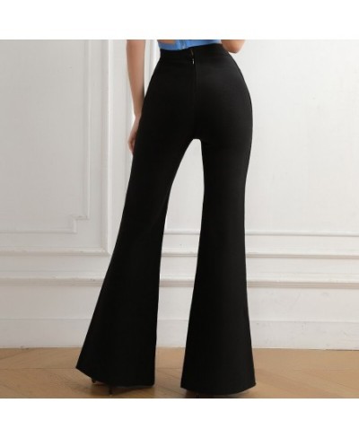 2022 New Summer Women Bandage Pants Sexy Fashion Party Bodycon Trousers High Waist Gold Buttons Solid Female Flare Pant $62.5...