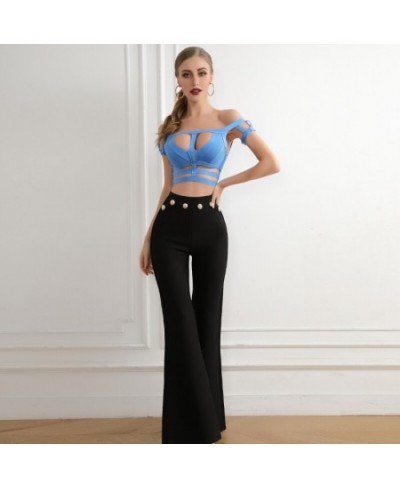 2022 New Summer Women Bandage Pants Sexy Fashion Party Bodycon Trousers High Waist Gold Buttons Solid Female Flare Pant $62.5...