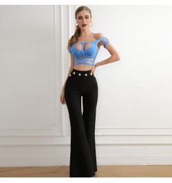 2022 New Summer Women Bandage Pants Sexy Fashion Party Bodycon Trousers High Waist Gold Buttons Solid Female Flare Pant $62.5...