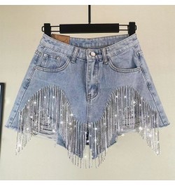 Tassel Chain Jeans Women 2023 Summer New High Waist Thin Sexy Shorts European and American Style Heavy Industry Beading Trend...