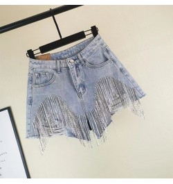 Tassel Chain Jeans Women 2023 Summer New High Waist Thin Sexy Shorts European and American Style Heavy Industry Beading Trend...