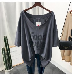 Summer Short-sleeved T-shirt Women Korean Style Fashion Trend Low Neckline Loose Large Size V-neck Collarbone Thin T Shirt To...