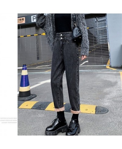 Winter Fashion New High Street Thick Warm Fleece Trousers Korean stytle Jeans Women Harajuku Loose Casual simple Denim Pants ...