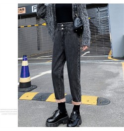 Winter Fashion New High Street Thick Warm Fleece Trousers Korean stytle Jeans Women Harajuku Loose Casual simple Denim Pants ...