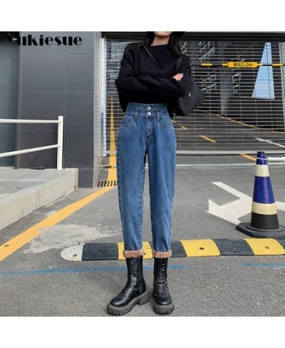 Winter Fashion New High Street Thick Warm Fleece Trousers Korean stytle Jeans Women Harajuku Loose Casual simple Denim Pants ...