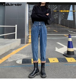 Winter Fashion New High Street Thick Warm Fleece Trousers Korean stytle Jeans Women Harajuku Loose Casual simple Denim Pants ...