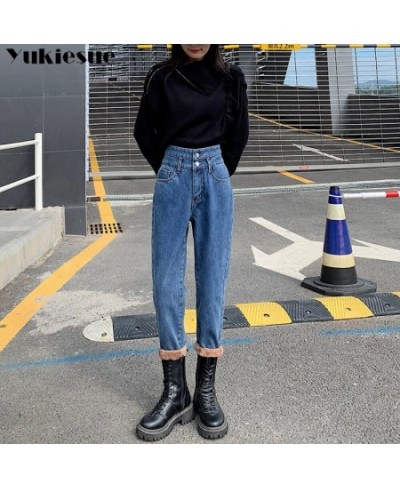 Winter Fashion New High Street Thick Warm Fleece Trousers Korean stytle Jeans Women Harajuku Loose Casual simple Denim Pants ...