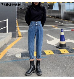 Winter Fashion New High Street Thick Warm Fleece Trousers Korean stytle Jeans Women Harajuku Loose Casual simple Denim Pants ...