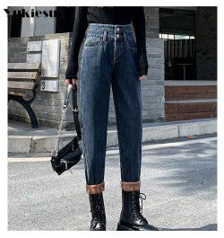 Winter Fashion New High Street Thick Warm Fleece Trousers Korean stytle Jeans Women Harajuku Loose Casual simple Denim Pants ...