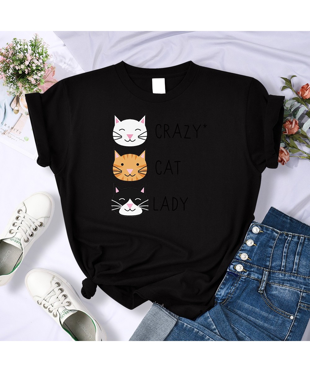 Crazy Cat Lady Cute Hip Hop T Shirts Women Fashion Sweat Clothing Summer Brand Tops New Crewneck Womens T-Shirts Loose Casual...