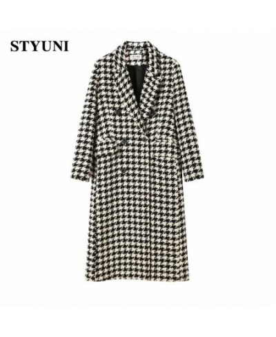 Houndstooth Vintage Suit Collar Woolen Women's Coat Windbreaker Korean Fashion Trench Thicken Coats Jackets Woman Winter 2022...