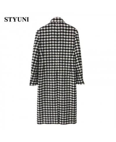 Houndstooth Vintage Suit Collar Woolen Women's Coat Windbreaker Korean Fashion Trench Thicken Coats Jackets Woman Winter 2022...